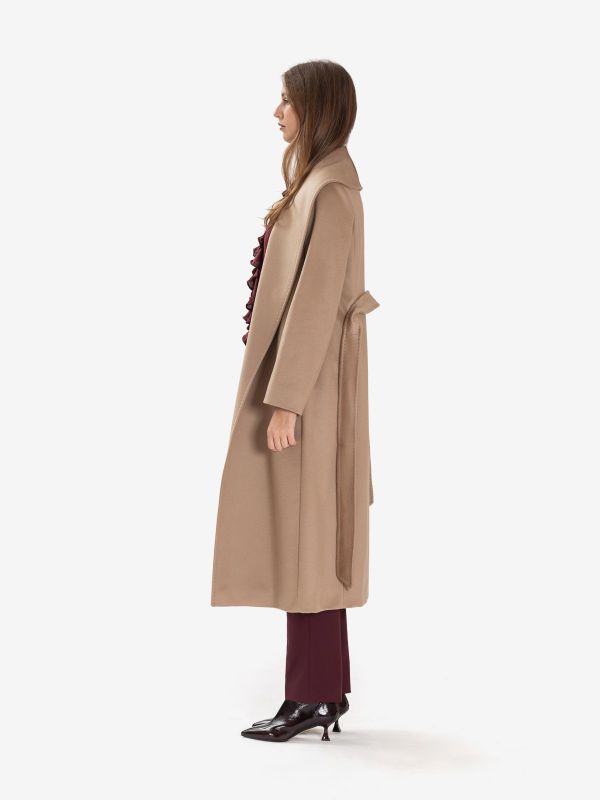 MAX MARA STUDIO Cappotto lungo lana con cintura Cammello