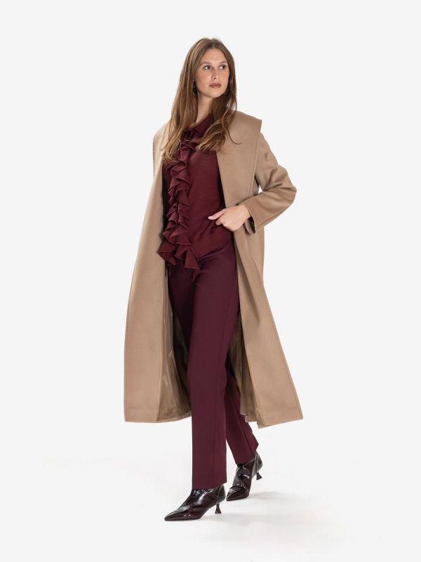 MAX MARA STUDIO Cappotto lungo lana con cintura Cammello