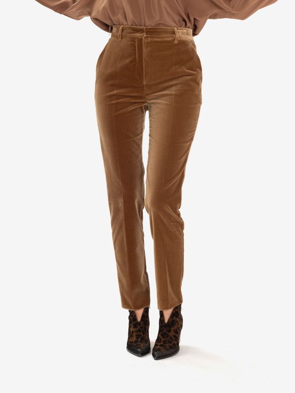 MAX MARA STUDIO Pantalone velluto a sigaretta Marrone