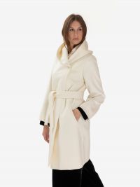 MAX MARA STUDIO Cappotto corto con cintura e cappuccio Panna