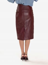 MAX MARA STUDIO Gonna tubino longuette pelle Bordeaux