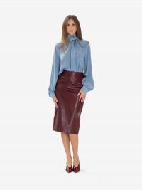 MAX MARA STUDIO Gonna tubino longuette pelle Bordeaux
