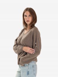 VANISE' Maglione scollo a v con dettaglio perle Tortora