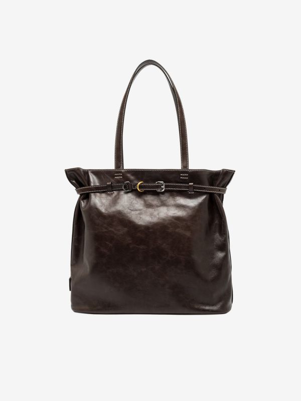 GIANNI CHIARINI Astrid- borsa grande due manici con fibbia pelle lucida Marrone