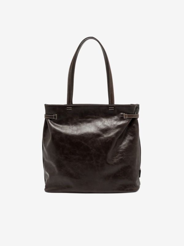 GIANNI CHIARINI Astrid- borsa grande due manici con fibbia pelle lucida Marrone