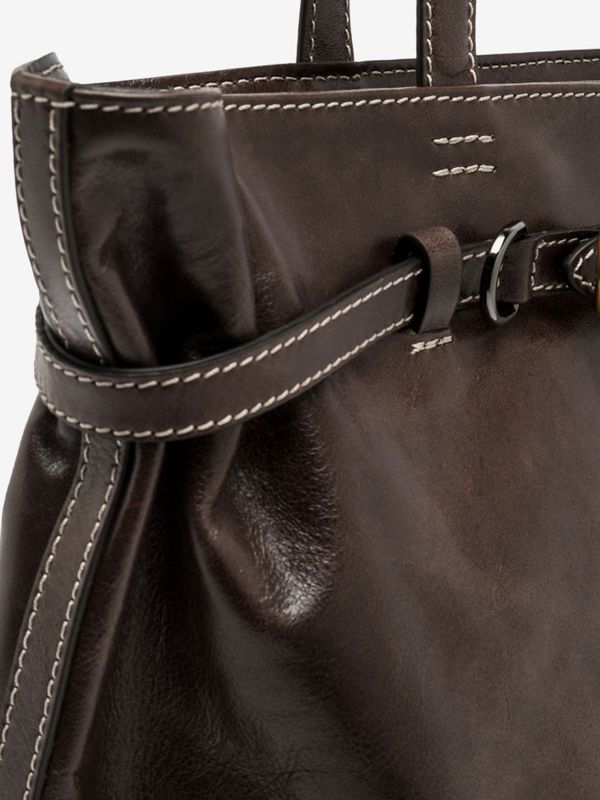 GIANNI CHIARINI Astrid- borsa grande due manici con fibbia pelle lucida Marrone