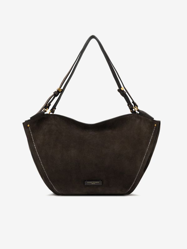 GIANNI CHIARINI Bloom: borsa grande due manici camoscio Testa di moro