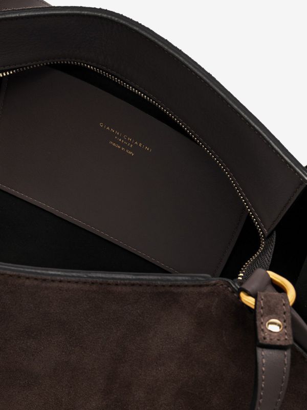 GIANNI CHIARINI Bloom: borsa grande due manici camoscio Testa di moro