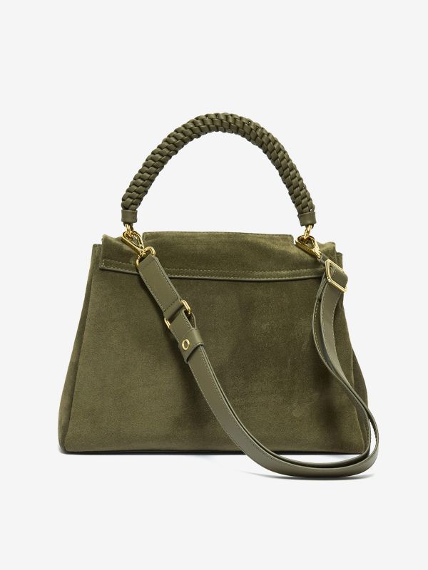 ORCIANI Sveva media camoscio + manico intrecciato Verde oliva