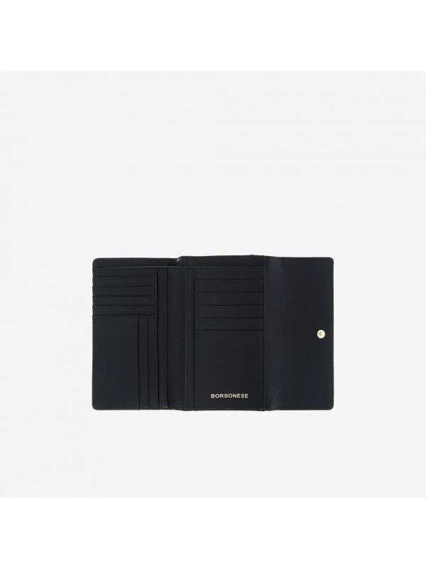 BORBONESE Portafoglio medio con patta tessuto classico 