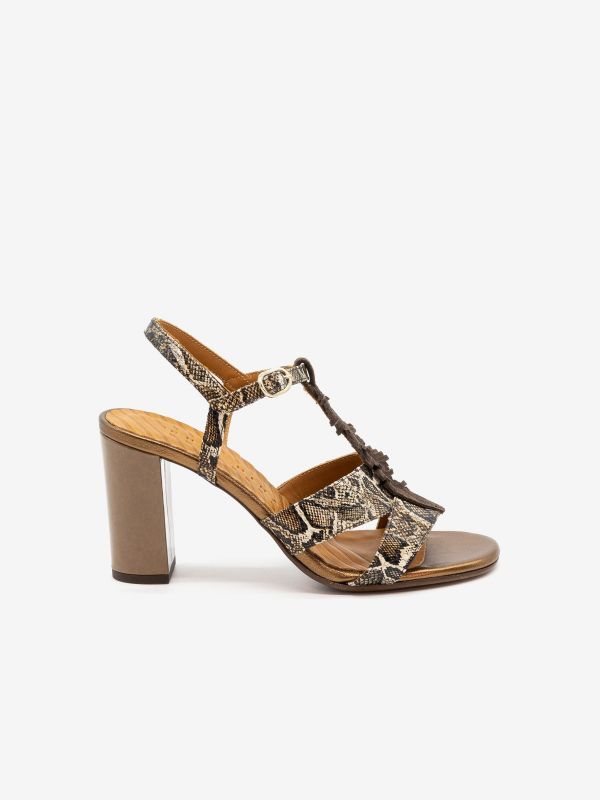 CHIE MIHARA Sandalo tc 8 cm pitonato con foglia Testa di moro