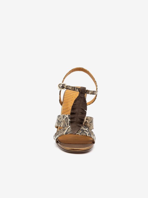CHIE MIHARA Sandalo tc 8 cm pitonato con foglia Testa di moro