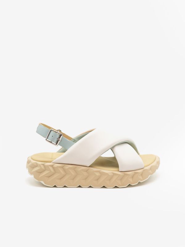 4CS Sandalo intrecciato fondo gomma bianco/beige 