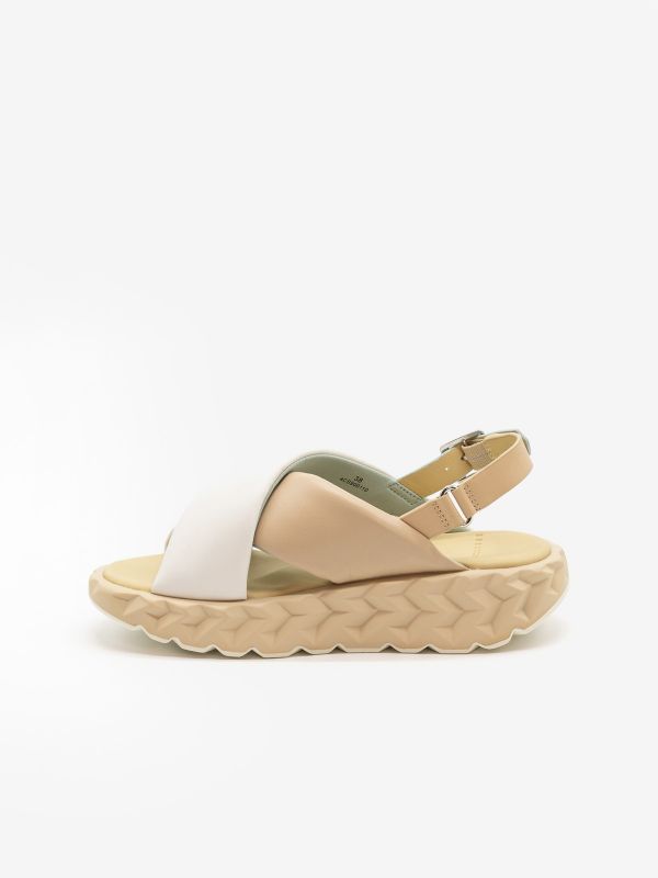 4CS Sandalo intrecciato fondo gomma bianco/beige 