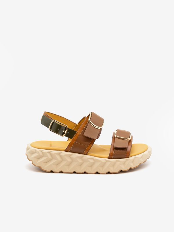 4CS Sandalo doppia fascia con fibbie Cuoio