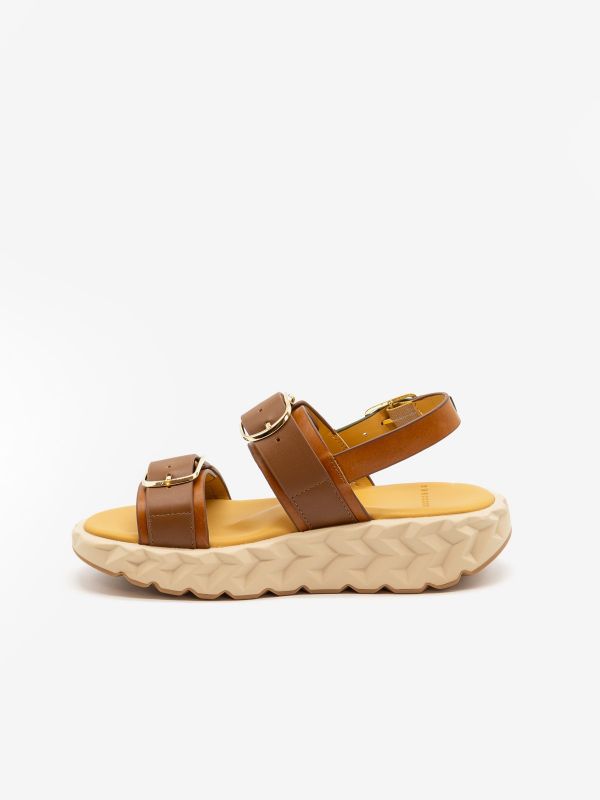 4CS Sandalo doppia fascia con fibbie Cuoio