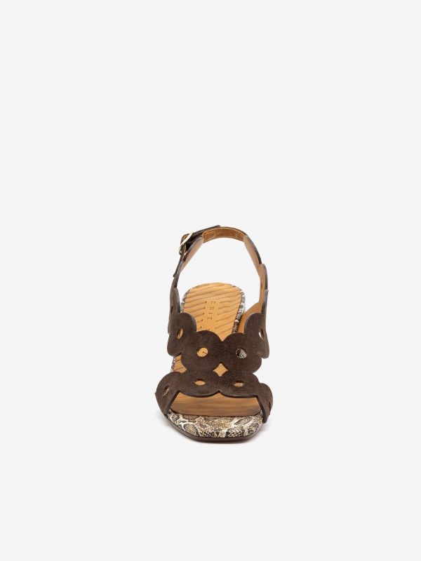 CHIE MIHARA Sandalo tc 5 cm pitonato + camoscio Testa di moro