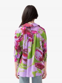 KITAGI Camicia a maniche 3/4 seta fondo lilla + fiori fantasia 
