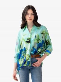 KITAGI Camicia m 3/4 seta + fiori fantasia Verde acqua