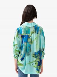 KITAGI Camicia m 3/4 seta + fiori fantasia Verde acqua