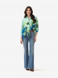 KITAGI Camicia m 3/4 seta + fiori fantasia Verde acqua
