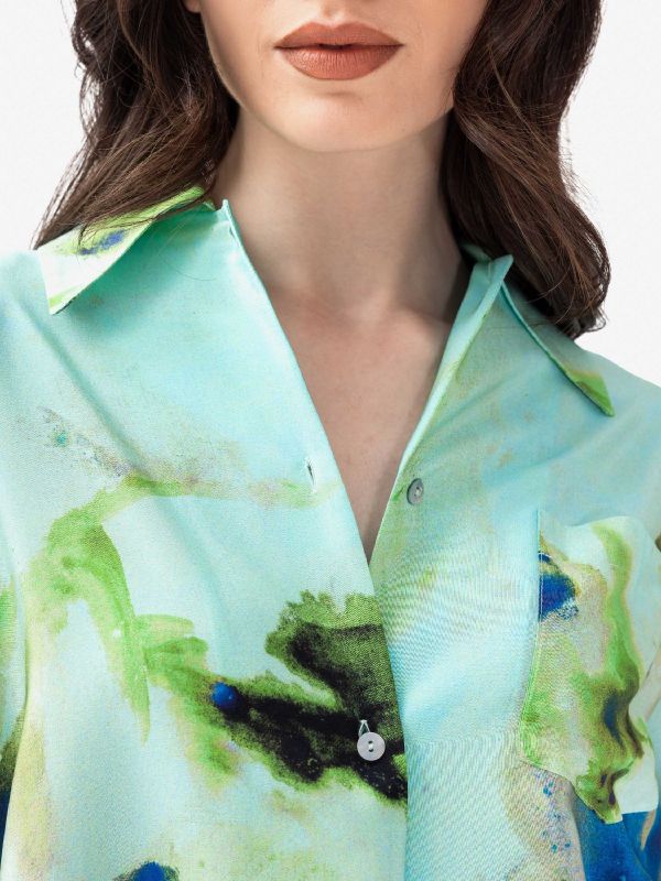 KITAGI Camicia m 3/4 seta + fiori fantasia Verde acqua