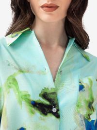KITAGI Camicia m 3/4 seta + fiori fantasia Verde acqua