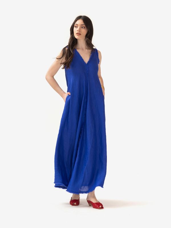 P.A.R.O.S.H. Abito lungo lino smanicato Bluette