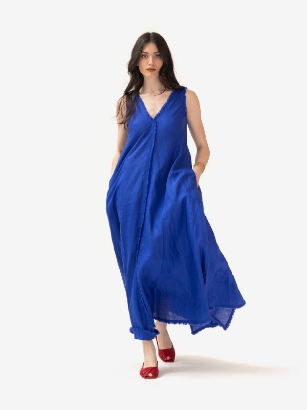 P.A.R.O.S.H. Abito lungo lino smanicato Bluette