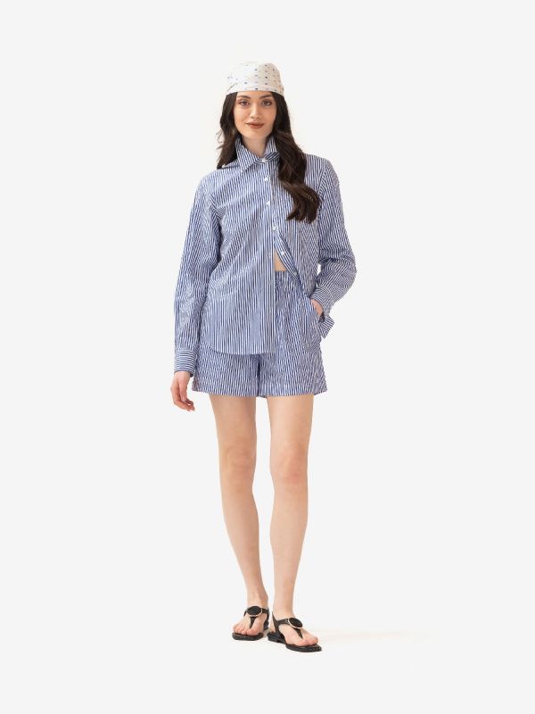 P.A.R.O.S.H. Camicia cotone a righe con strass Blu