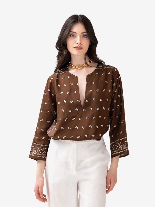 P.A.R.O.S.H. Blusa seta m/l fantasia bandana Marrone