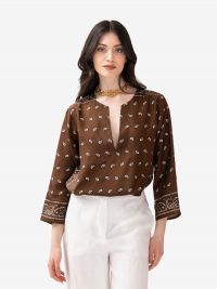 P.A.R.O.S.H. Blusa seta m/l fantasia bandana Marrone