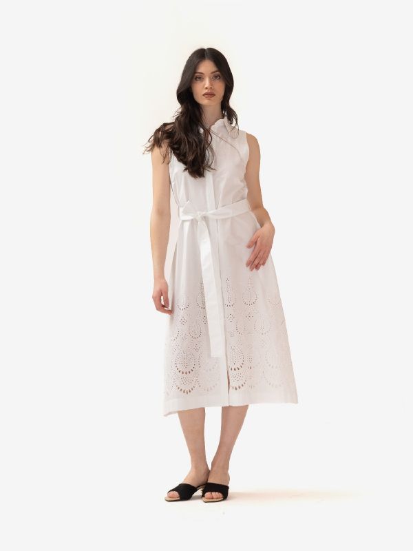 P.A.R.O.S.H. Abito midi cotone con ricami Bianco