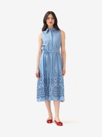 P.A.R.O.S.H. Abito midi cotone con ricami Celeste