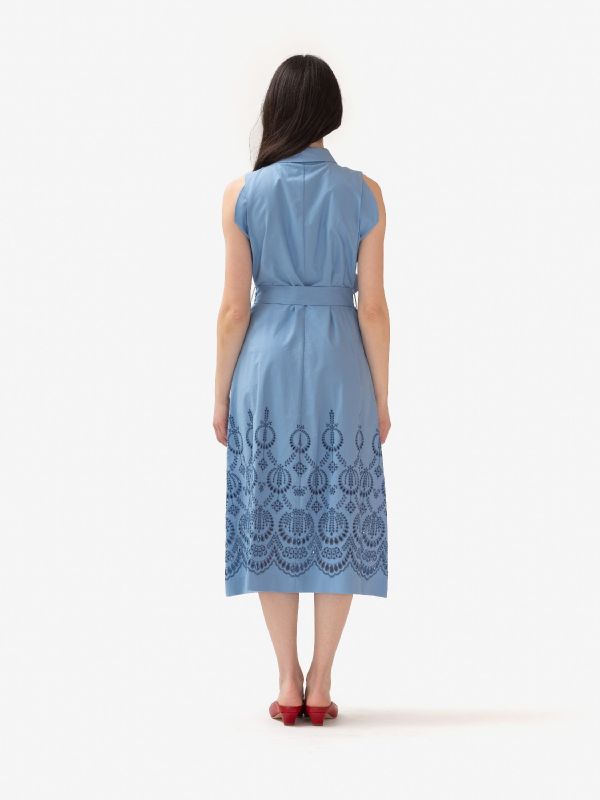 P.A.R.O.S.H. Abito midi cotone con ricami Celeste