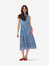 P.A.R.O.S.H. Abito midi cotone con ricami Celeste
