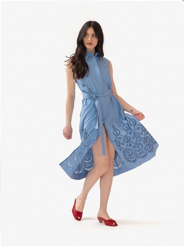 P.A.R.O.S.H. Abito midi cotone con ricami Celeste