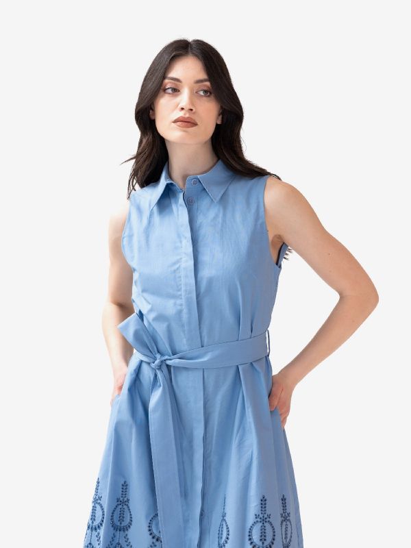 P.A.R.O.S.H. Abito midi cotone con ricami Celeste