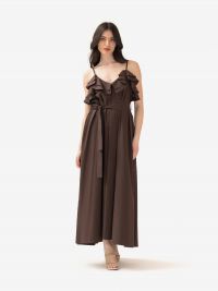 P.A.R.O.S.H. Abito lungo cotone con rouches Marrone
