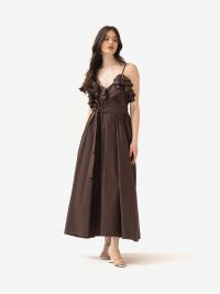 P.A.R.O.S.H. Abito lungo cotone con rouches Marrone