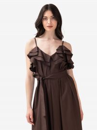 P.A.R.O.S.H. Abito lungo cotone con rouches Marrone