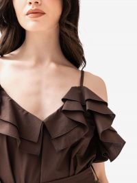 P.A.R.O.S.H. Abito lungo cotone con rouches Marrone