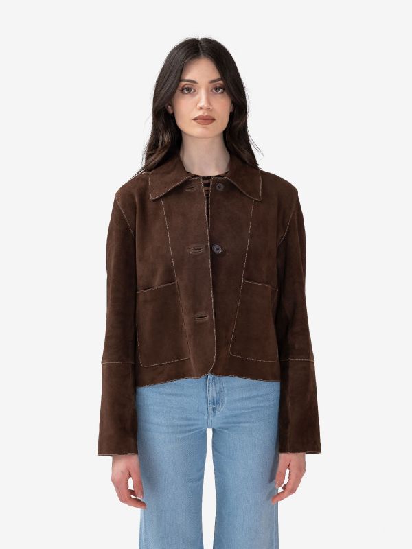 P.A.R.O.S.H. Giacca suede corta con impunture Marrone