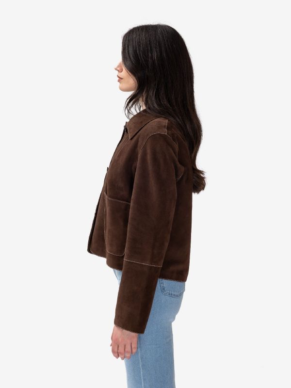 P.A.R.O.S.H. Giacca suede corta con impunture Marrone