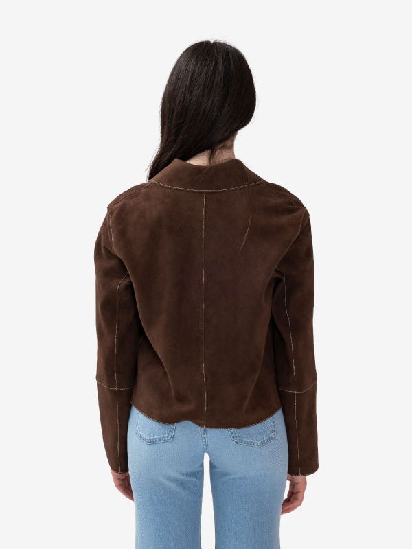 P.A.R.O.S.H. Giacca suede corta con impunture Marrone
