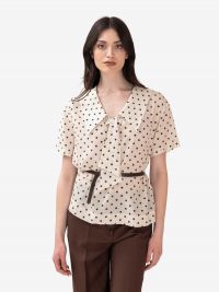 P.A.R.O.S.H. Blusa m/c seta a pois + cintura Marrone