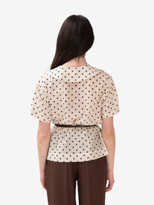 P.A.R.O.S.H. Blusa m/c seta a pois + cintura Marrone
