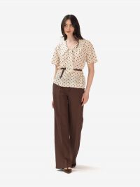 P.A.R.O.S.H. Blusa m/c seta a pois + cintura Marrone