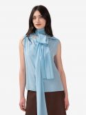 P.A.R.O.S.H. Blusa m/c seta a pois + cintura Marrone