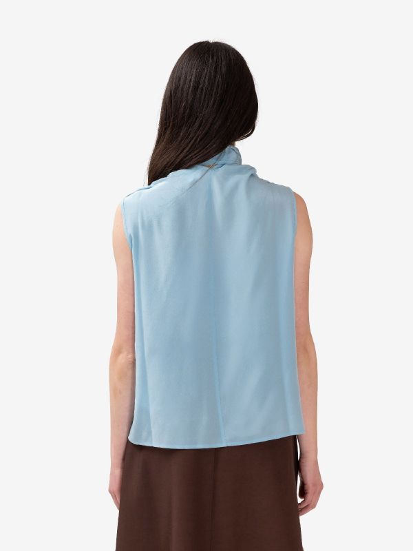 P.A.R.O.S.H. Blusa smanicata con sciarpetta Celeste